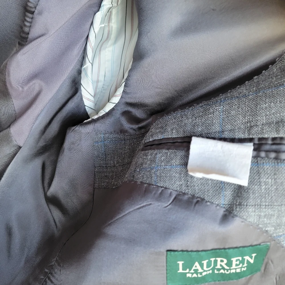 Lauren Ralph Lauren by Macy's  Grey & Blue Plaid Silk & Wool Sports Jacket 48R